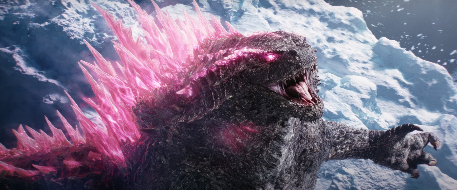 HD wallpaper featuring Godzilla from Godzilla x Kong: The New Empire movie with glowing spikes.
