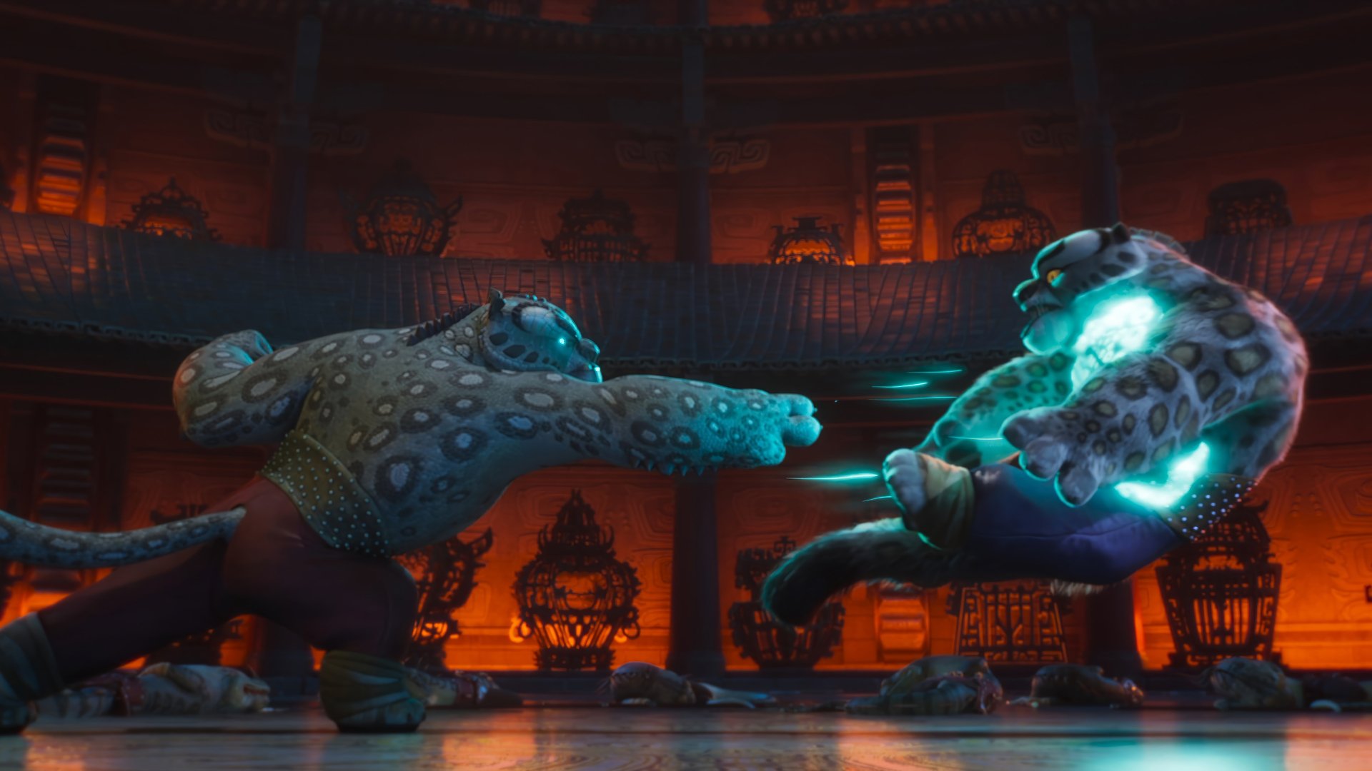 HD desktop wallpaper from Kung Fu Panda 4 featuring animated characters in a dynamic fight scene.