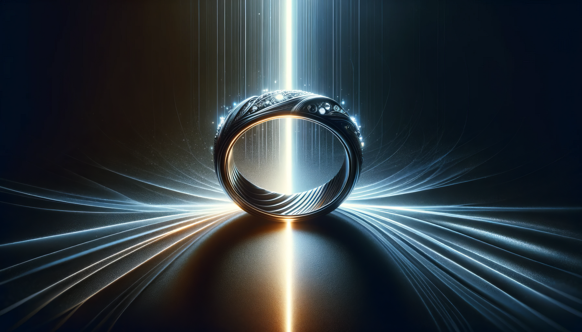 HD desktop wallpaper of a sparkling wedding ring with futuristic light effects.
