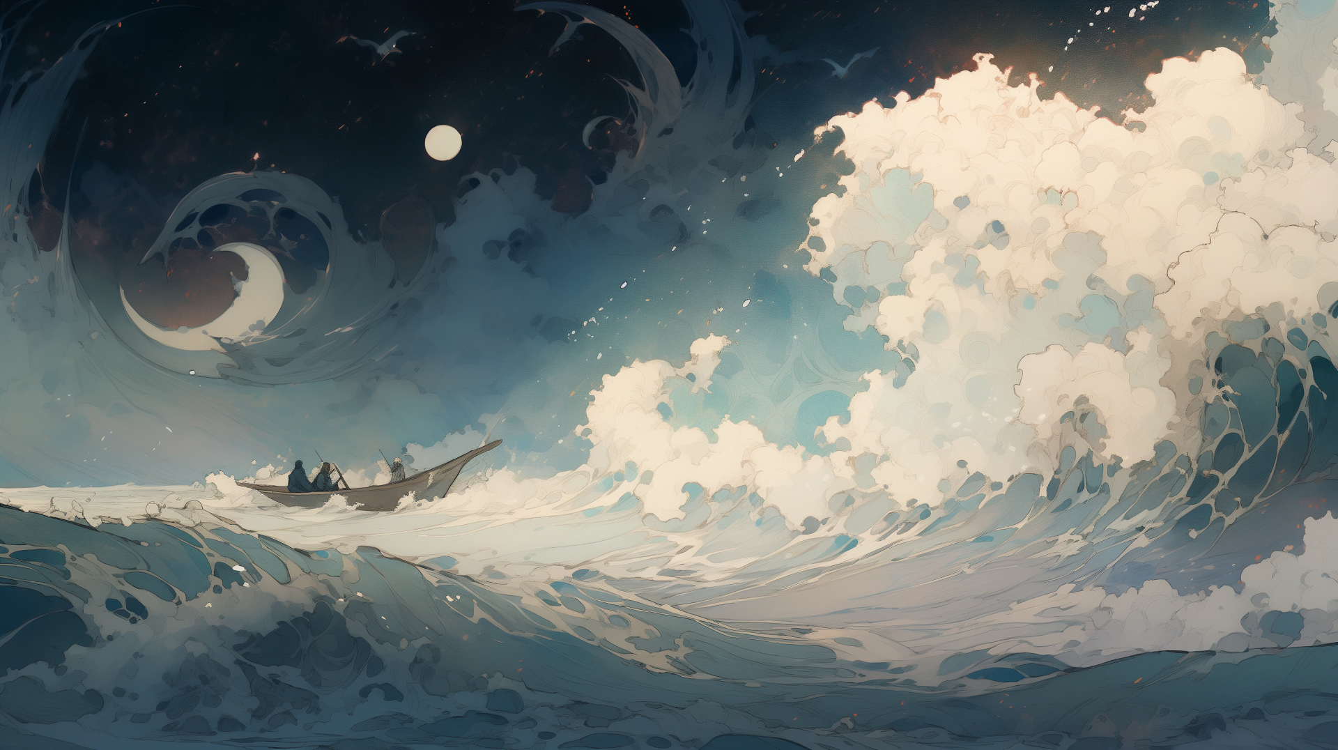 Download Wave Anime Style AI Art HD Wallpaper
