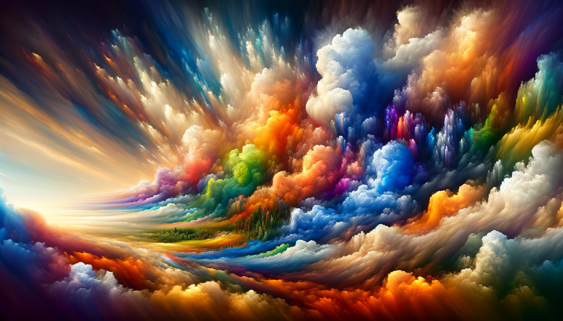A vibrant color spectrum fills the image, showcasing dynamic clouds in rich hues. This stunning artwork serves as a captivating HD desktop wallpaper and background.