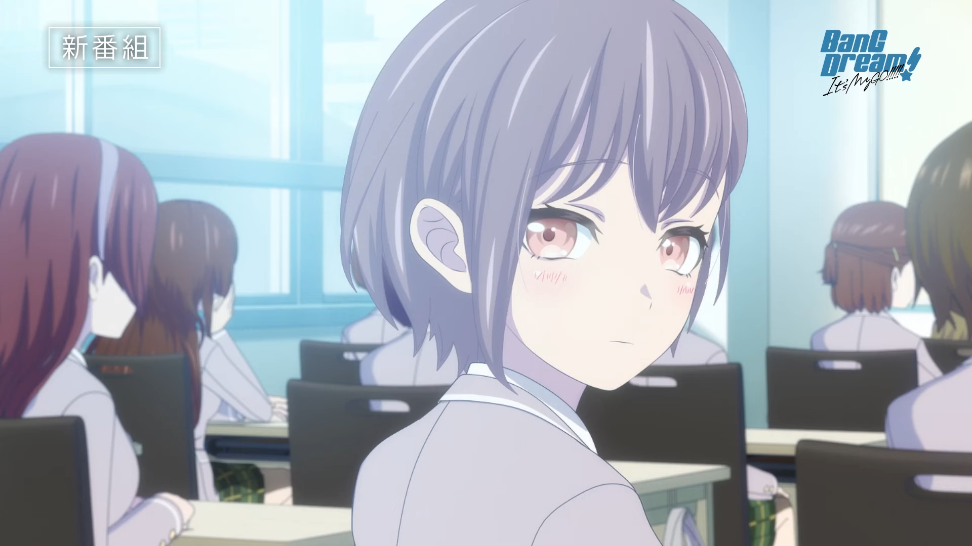 HD anime wallpaper featuring a character from BanG Dream It's MyGO!!!!! with a classroom background.