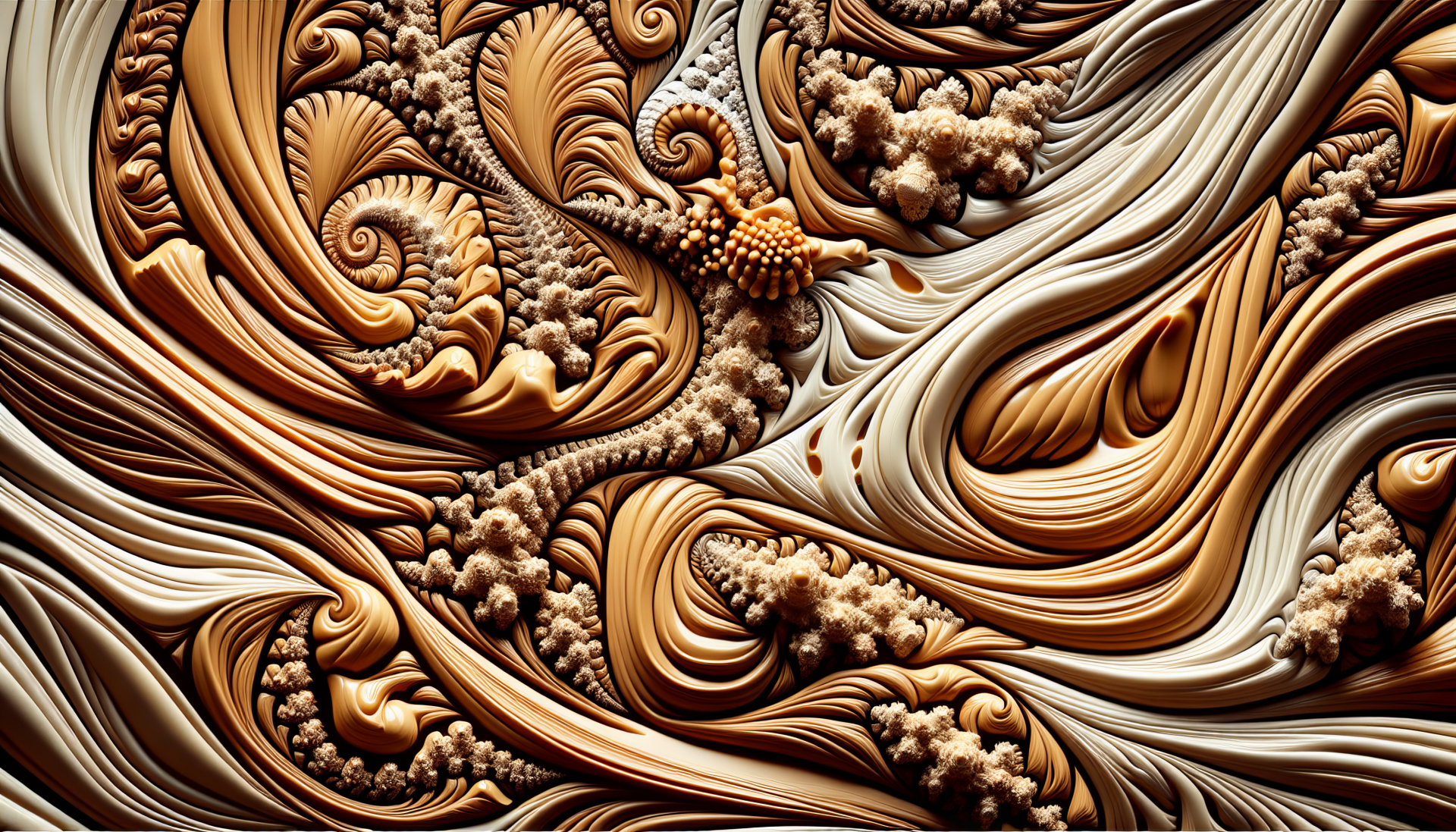 HD desktop wallpaper featuring abstract swirl patterns resembling peanut butter textures.