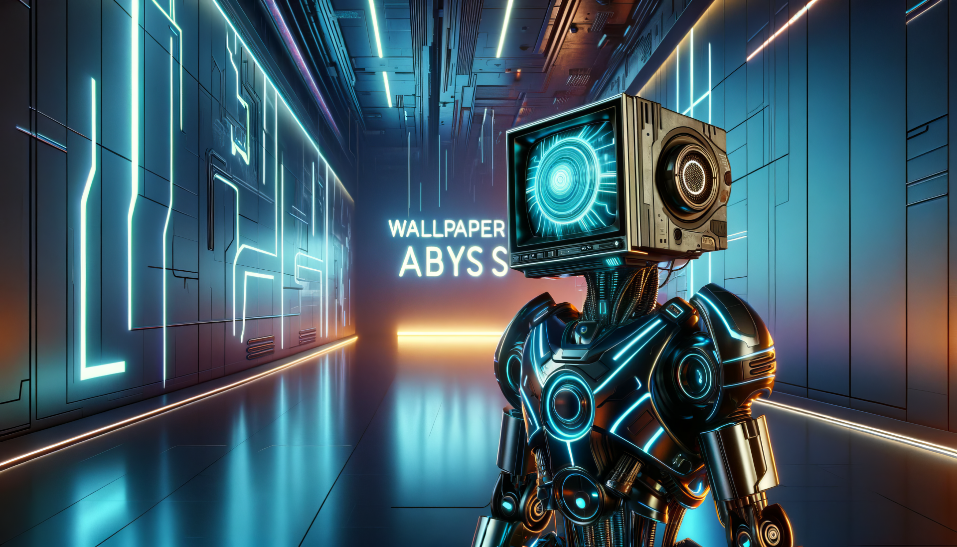 HD Robot Wallpaper with Futuristic Sci-Fi Corridor Background from Wallpaper Abyss
