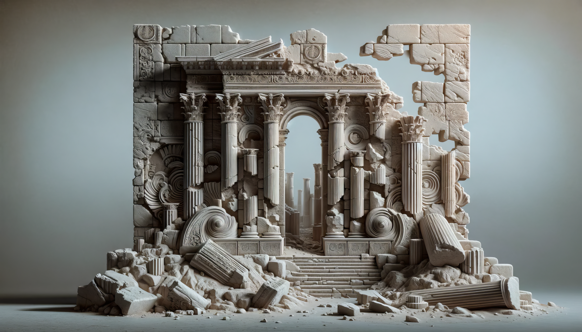 Ancient ruin featuring intricately designed columns and decorative elements, depicted in HD detail, creating a stunning desktop wallpaper background.