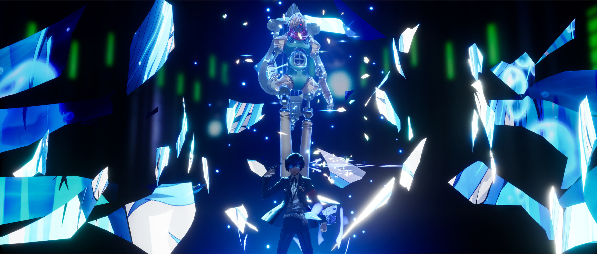 HD desktop wallpaper of Persona 3 Reload featuring a character with glowing crystals background.