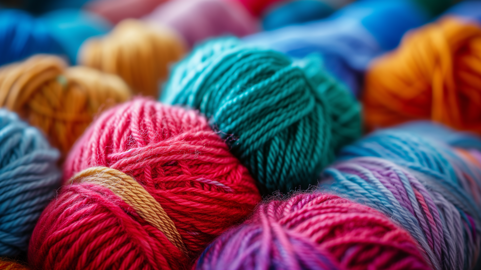Colorful balls of yarn in vibrant hues, creating a visually appealing HD desktop wallpaper and background filled with texture and creativity.