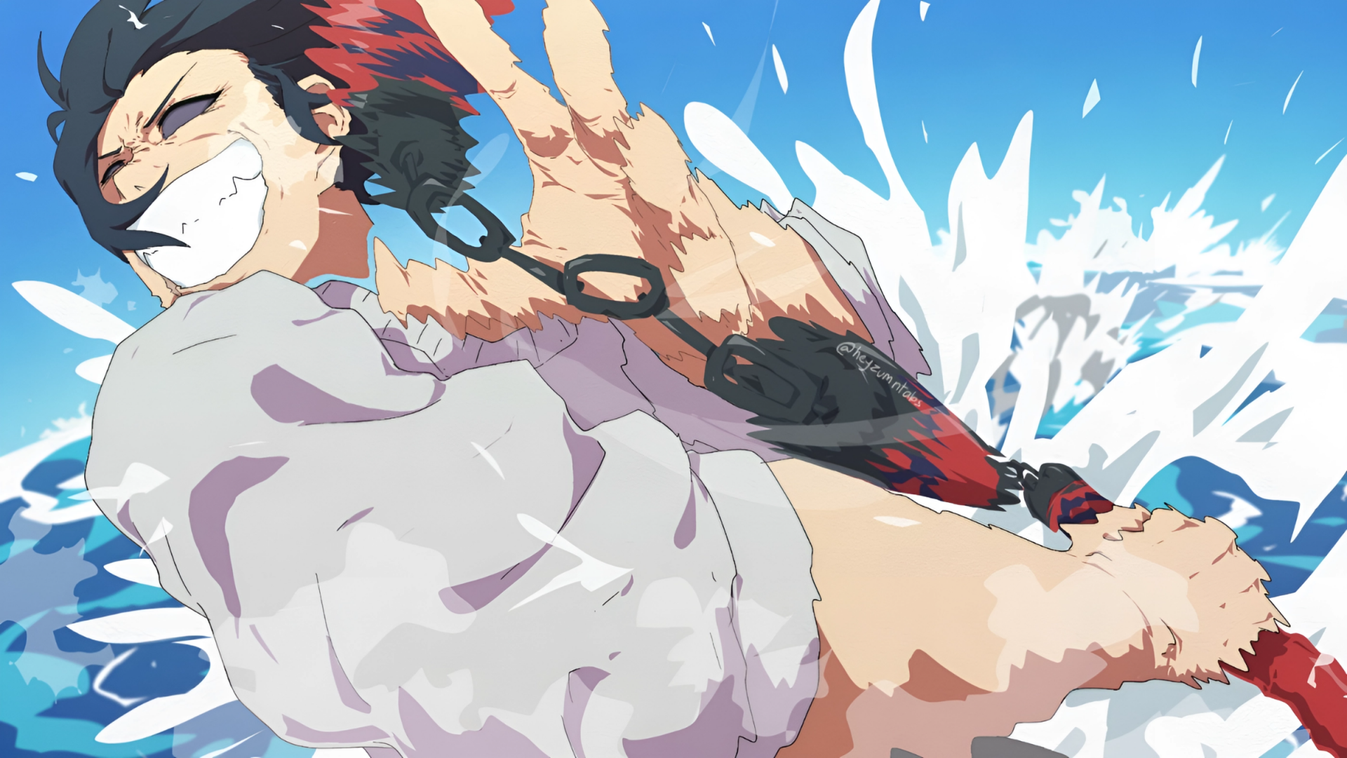 HD anime desktop wallpaper featuring Toji Fushiguro from Jujutsu Kaisen in an intense, dynamic pose showcasing his rage.