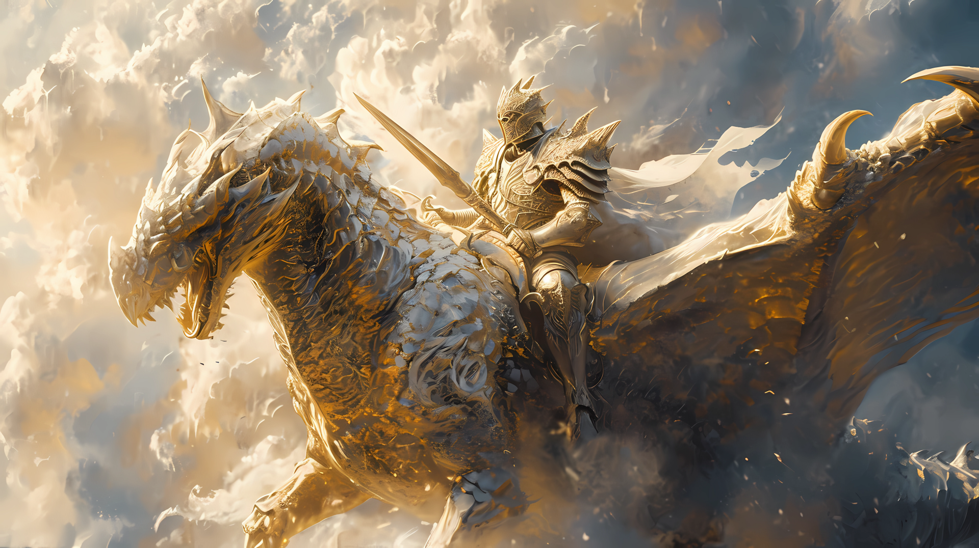 golden white dragon rider by michaldunaj