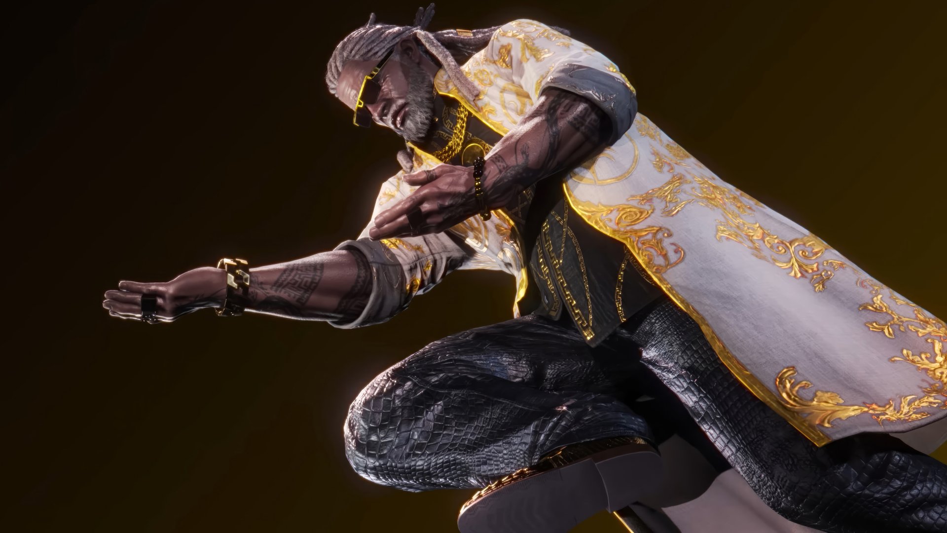 HD desktop wallpaper featuring Leroy Smith from Tekken 8 video game, portrayed in dynamic pose against dark background.