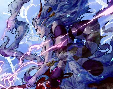 HD PC desktop wallpaper featuring Yamato from the anime One Piece, showcasing dynamic energy and lightning effects in a vivid, detailed style.