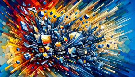 HD desktop wallpaper of a vibrant abstract explosion of cyber deals and shopping themes for Cyber Monday.