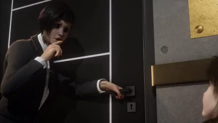 HD wallpaper featuring a scene from Vampire: The Masquerade - Swansong game, with a character stealthily opening a door.