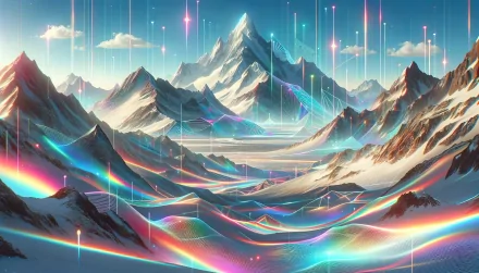 HD desktop wallpaper featuring a snowy mountain with vibrant neon lights and futuristic elements.