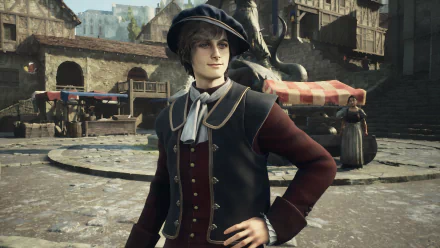 HD Dragon's Dogma 2 wallpaper featuring a character in a medieval town setting.