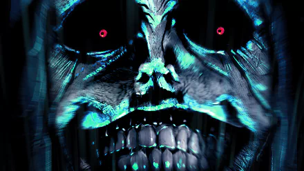 A striking HD desktop wallpaper featuring the ominous Statue of God from Solo Leveling, with vivid phonk-inspired colors highlighting a monstrous face.