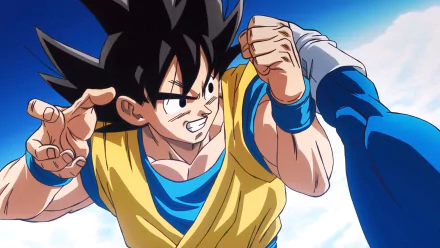 Anime character Goku from Dragon Ball DAIMA in action pose, HD desktop wallpaper.