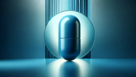 HD desktop wallpaper featuring a sleek blue pill against a futuristic blue gradient background.