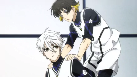 HD PC desktop wallpaper featuring Bachira Meguru and Seishiro Nagi from Blue Lock in their team uniforms.