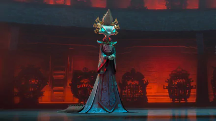 HD desktop wallpaper featuring a character from Kung Fu Panda 4 in a dynamic pose with a stylized ancient Chinese background