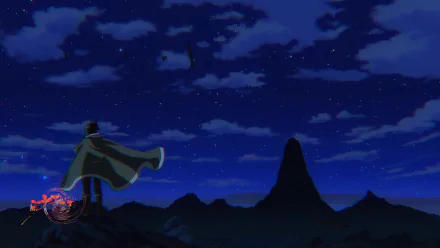 Tsukimichi -Moonlit Fantasy- anime HD wallpaper featuring a character overlooking a starry night sky with a magical element in the foreground.