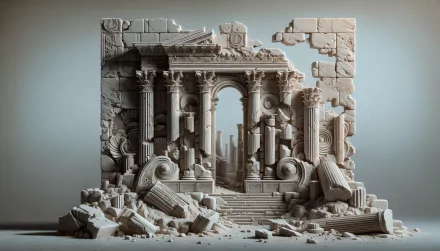 Ancient ruin featuring intricately designed columns and decorative elements, depicted in HD detail, creating a stunning desktop wallpaper background.