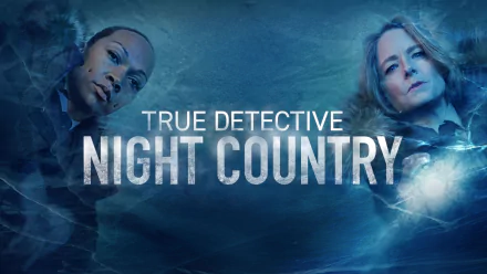 HD desktop wallpaper of True Detective: Night Country featuring moody blue-toned images of two female detectives.