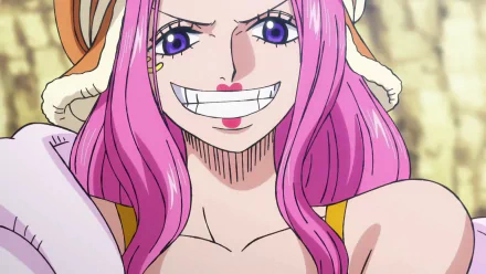 HD desktop wallpaper featuring Jewelry Bonney from One Piece anime with a cheerful expression.