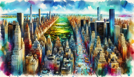 HD desktop wallpaper featuring an artistic rendering of New York City's skyline and Central Park.