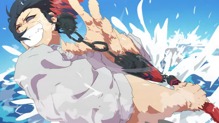 HD anime desktop wallpaper featuring Toji Fushiguro from Jujutsu Kaisen in an intense, dynamic pose showcasing his rage.