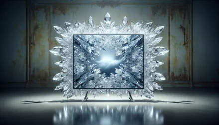 HD wallpaper of a futuristic TV with crystal-like embellishments on a vintage background for desktop.