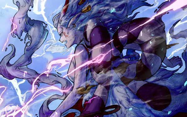 HD PC desktop wallpaper featuring Yamato from the anime One Piece, showcasing dynamic energy and lightning effects in a vivid, detailed style.