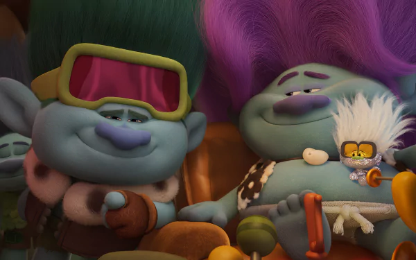 Colorful characters from Trolls Band Together relax together in this vibrant HD desktop wallpaper, showcasing their playful personalities and whimsical style.