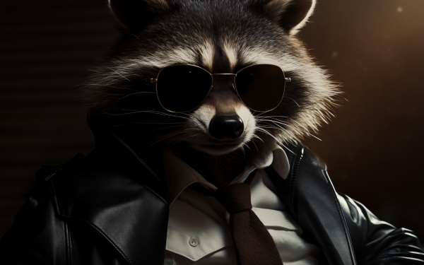 HD wallpaper featuring a humorous depiction of a raccoon dressed as a cop with sunglasses and a tie, ideal for a desktop background with a playful touch.