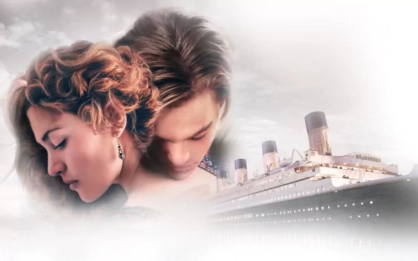 A high-definition desktop wallpaper featuring the Titanic, showcasing a majestic ocean liner on the open sea at sunset.