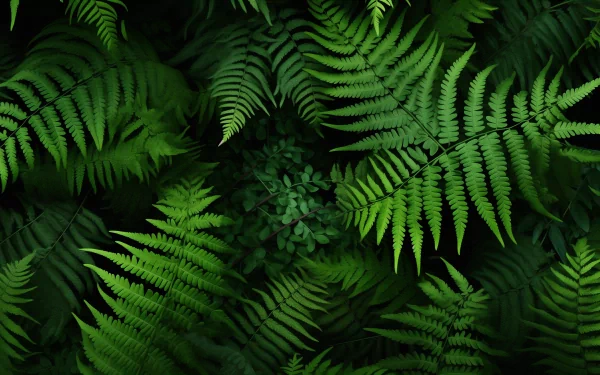 A lush arrangement of ferns in various shades of green, showcasing the beauty of nature. This image serves as a vibrant HD desktop wallpaper and background.