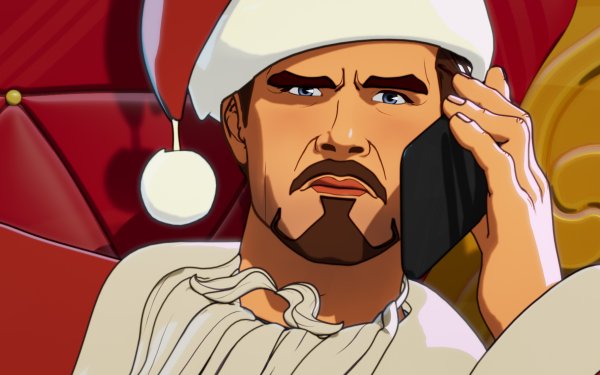 HD wallpaper featuring an animated character from the TV show 'What If...' talking on a phone with a concerned expression, ideal for desktop backgrounds.