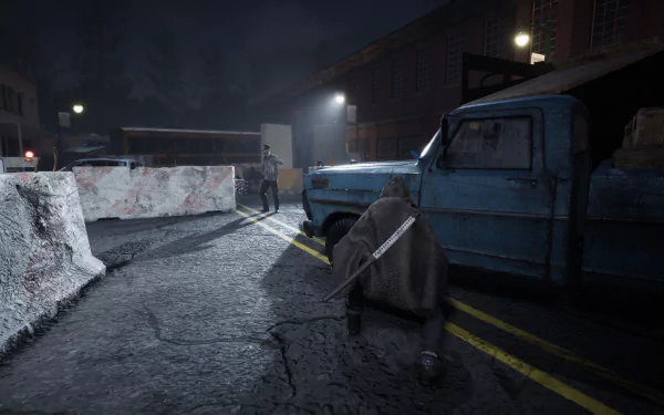 HD desktop wallpaper from The Walking Dead: Destinies video game featuring a nighttime scene with an old truck and characters in a desolate urban setting.