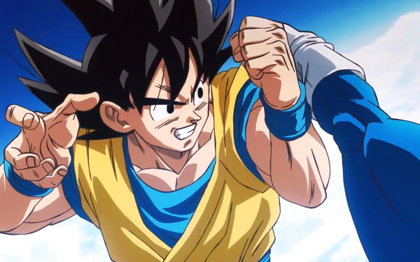 Anime character Goku from Dragon Ball DAIMA in action pose, HD desktop wallpaper.