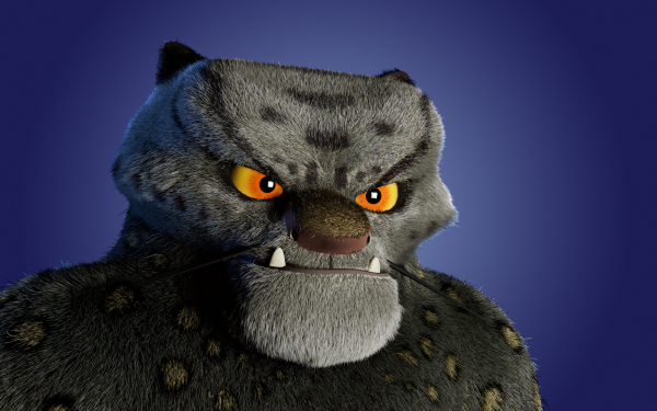 HD Kung Fu Panda Tai Lung desktop wallpaper featuring the fierce snow leopard antagonist on a blue background.