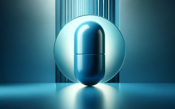 HD desktop wallpaper featuring a sleek blue pill against a futuristic blue gradient background.