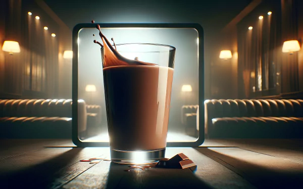 A captivating HD desktop wallpaper featuring a glass of chocolate milk, with a splash effect and a softly lit background, creating an inviting and cozy atmosphere.