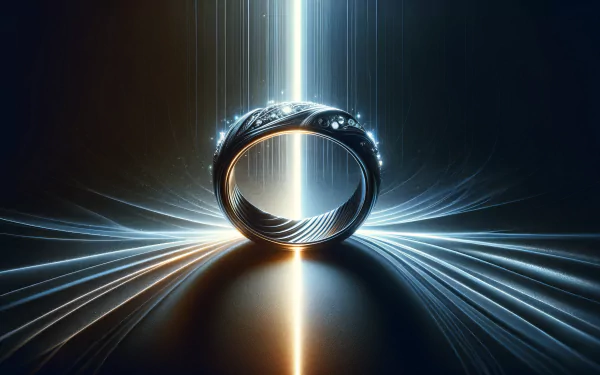 HD desktop wallpaper of a sparkling wedding ring with futuristic light effects.