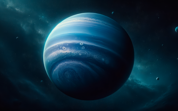 HD wallpaper of the planet Neptune with a sci-fi aesthetic, suitable for desktop backgrounds, showcasing the blue gas giant in a starry space setting.