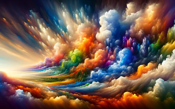 A vibrant color spectrum fills the image, showcasing dynamic clouds in rich hues. This stunning artwork serves as a captivating HD desktop wallpaper and background.