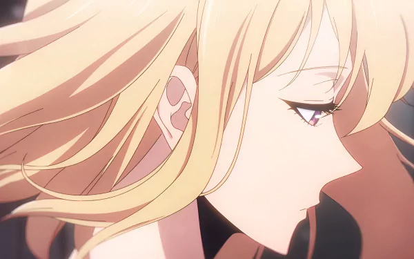 HD anime wallpaper featuring Cha Hae-in from Solo Leveling, showcasing her profile with flowing blonde hair and a calm, focused expression.