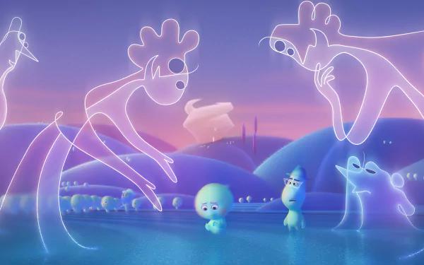 HD wallpaper featuring colorful, whimsical characters from the movie Soul (2024), providing a vibrant and creative desktop background.