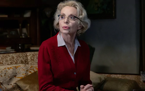 HD wallpaper featuring a scene from the TV show Monsieur Spade with a character sitting thoughtfully on a sofa in a dimly lit room.