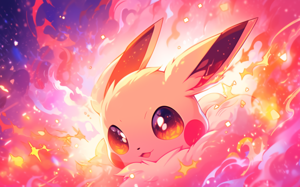 HD desktop wallpaper featuring the Pokémon Eevee with a vibrant, colorful anime-style background ideal for any Pokémon fan's screen.