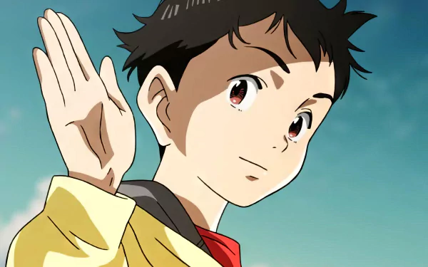 Anime character from Pluto 2023 waving, in HD desktop wallpaper.